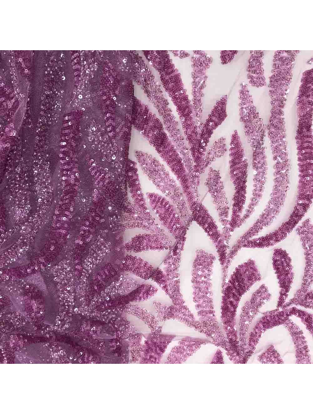 Wine Sequins Embroidery Net Fabric with 60 Inches Width